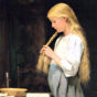 Albert Anker-Girl Braiding Her Hair_d