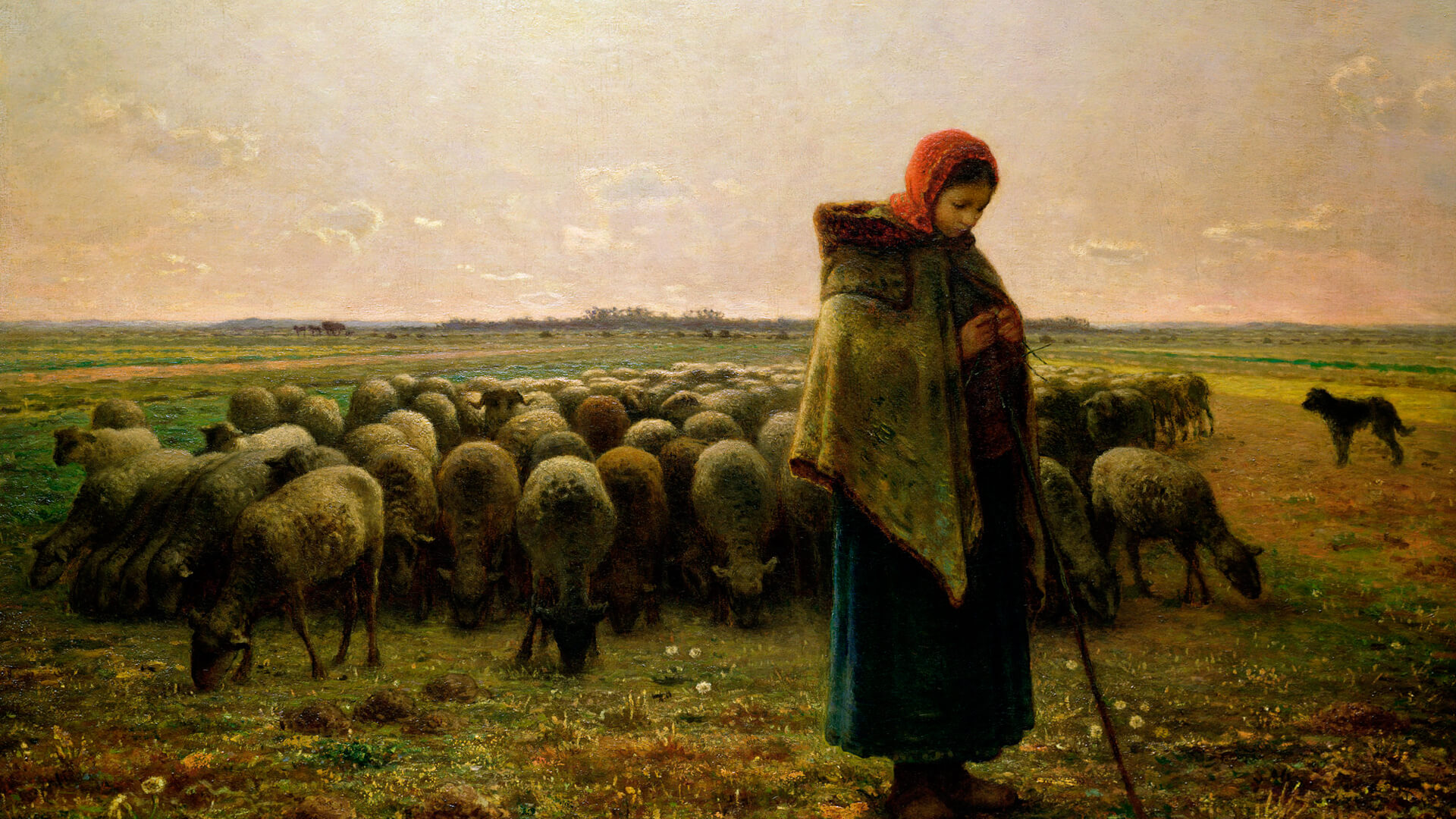 ジャン＝フランソワ・ミレー / Shepherdess with her Flock | 壁紙