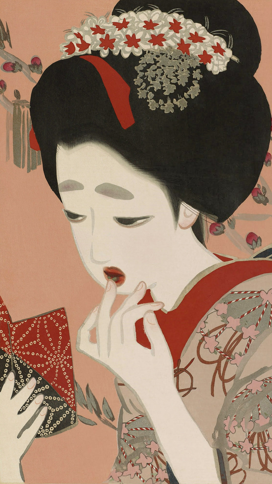 北野恒富 / 新浮世絵美人合 三月 口紅 | 壁紙ギャラリー KAGIROHI