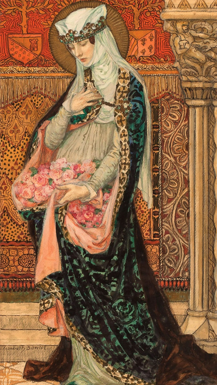 Elisabeth Sonrel - Portrait of a Renaissance woman holding roses 1080x1920