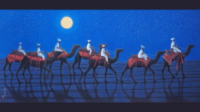 平山郁夫『シルクロードを行くキャラバン』（西・月） Hirayama Ikuo - Caravan on the Silk Road 1920x1080