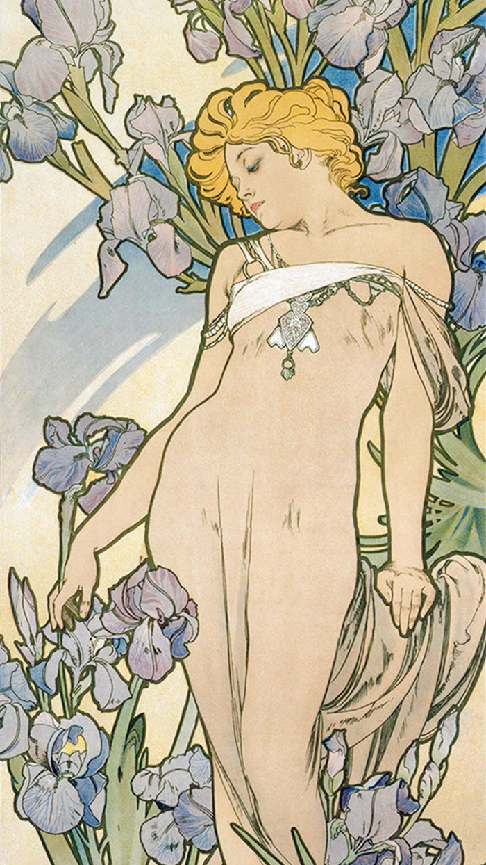 ミュシャ 四つの花 アイリス Alfons Mucha - Four flowers iris 1080x1920
