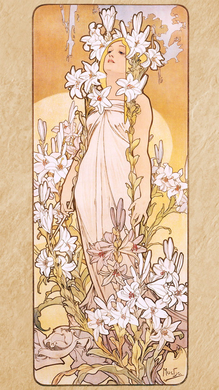 アルフォンス・ミュシャ 四つの花 ユリ Alfons Mucha - Four flowers lily 1080x1920 2