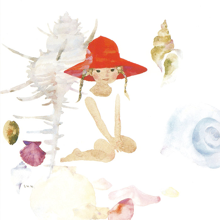 いわさきちひろ 貝がらと赤い帽子の少女 壁紙ギャラリー Kagirohi