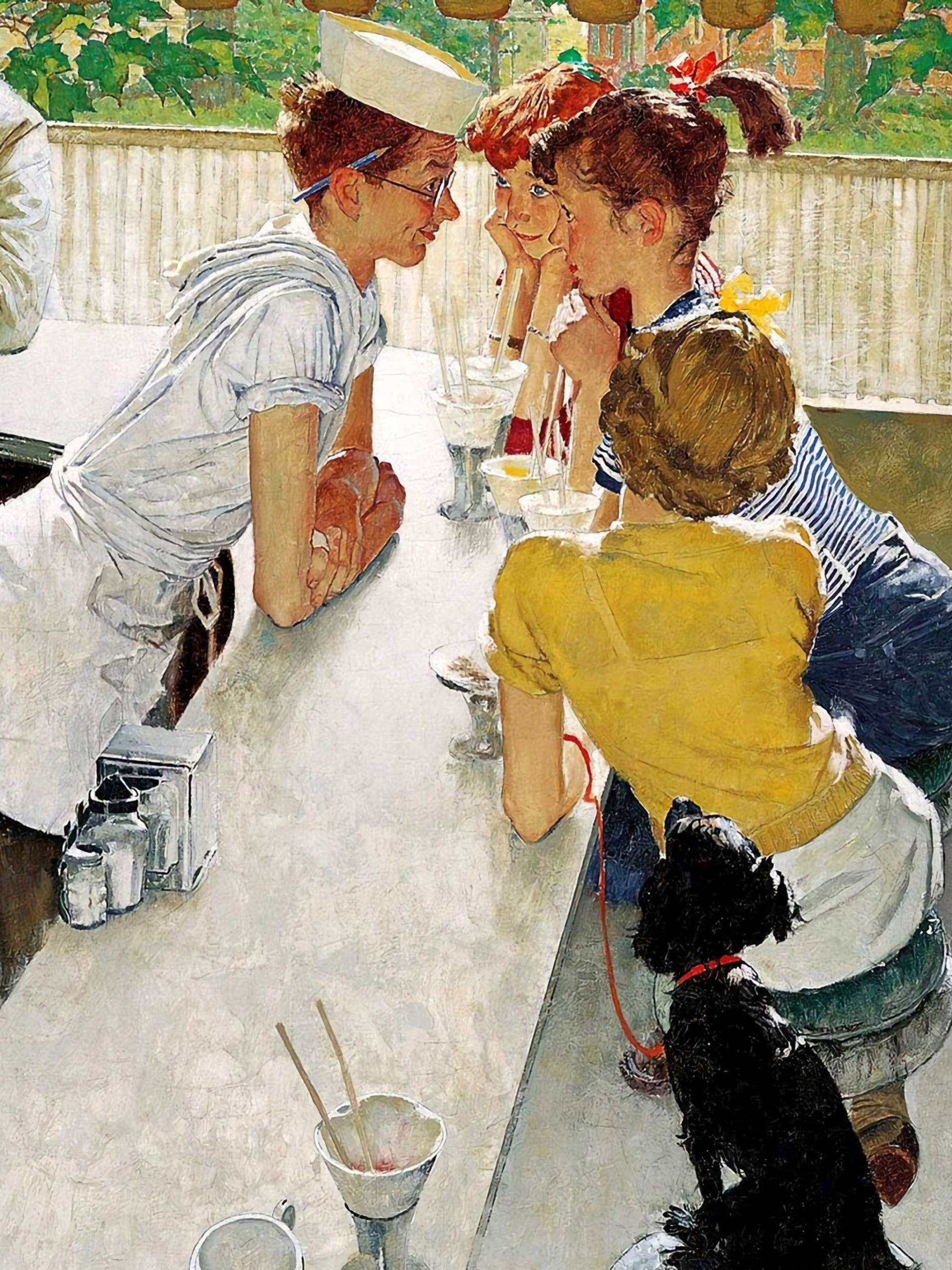 Norman Rockwell - Group of girls chat with a waiter 2048x2732