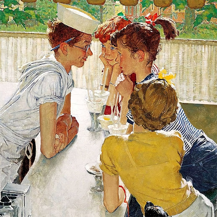 ノーマン・ロックウェル / Group of girls chat with a waiter