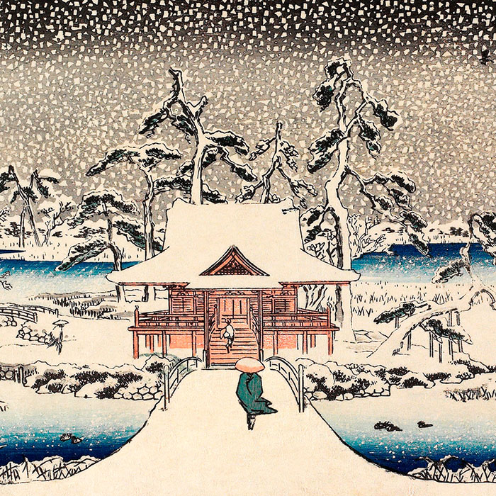 歌川広重 / 名所雪月花 井の頭の池 弁財天神社 雪の景 | 壁紙 
